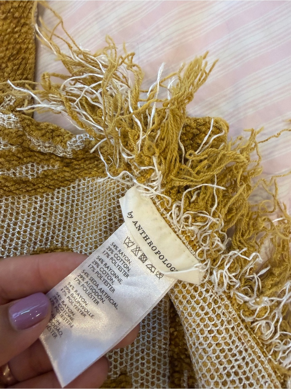 Anthropologie Golden Yellow Fringe Throw